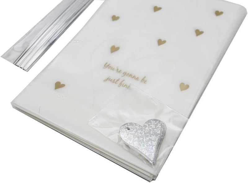 Daiso Frost Plastic Bag with Bottom Gusset - 16 Pcs Heart Clear, 7.3x4.7x2 In - Image 3